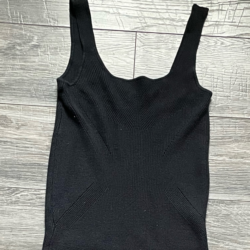 Black ribbed knit sleeveless tank dress